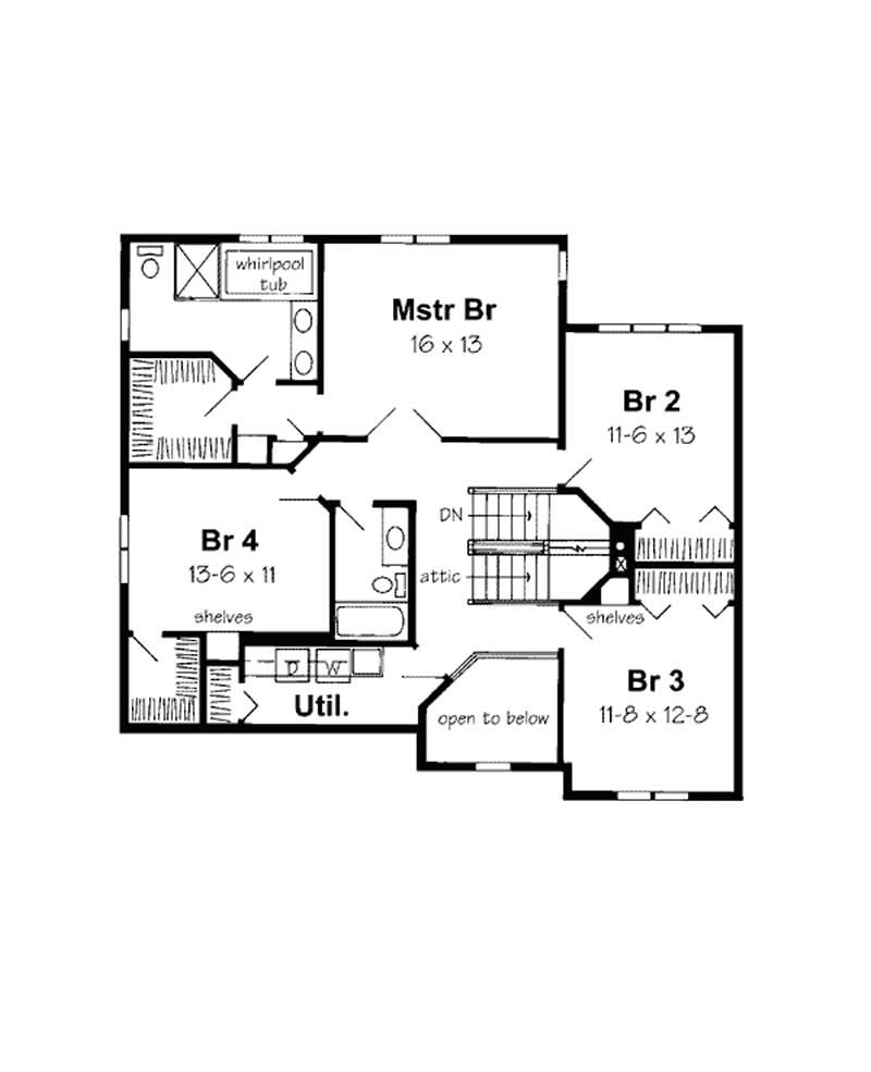 Floor Plan Second Story of Traditional Plan #131-1233