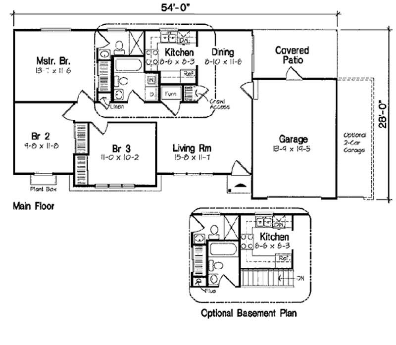 Floor Plan First Story of Small House Plans #131-1240