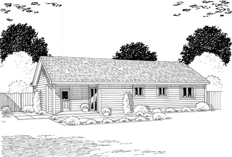 Home Plan Rear Elevation of this 3-Bedroom,988 Sq Ft Plan -131-1240