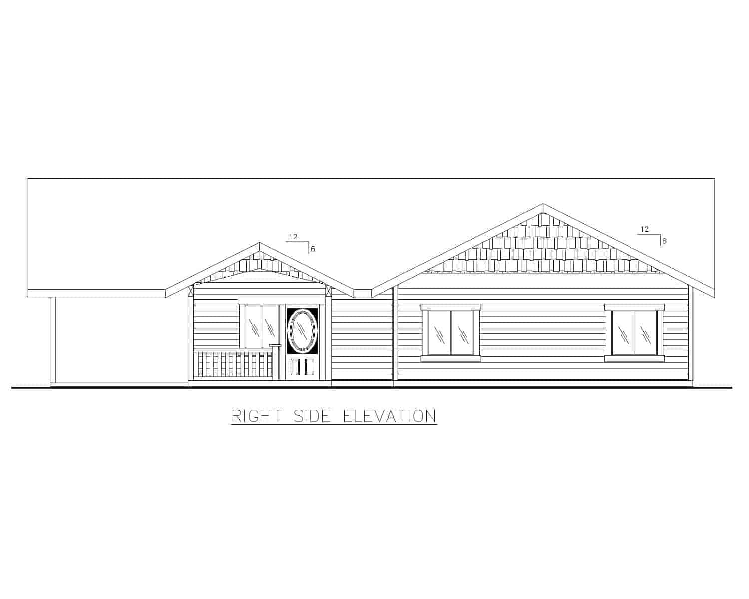 Home Plan Right Elevation of this 2-Bedroom,1352 Sq Ft Plan -132-1047