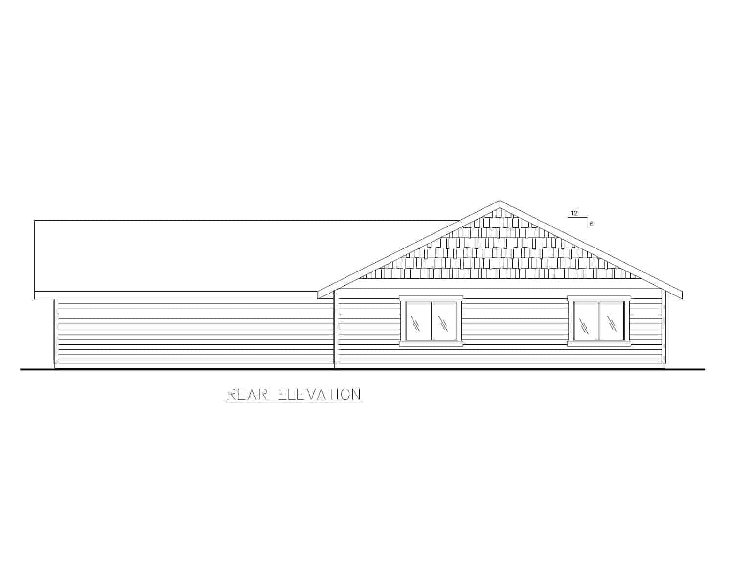 Home Plan Rear Elevation of this 2-Bedroom,1352 Sq Ft Plan -132-1047