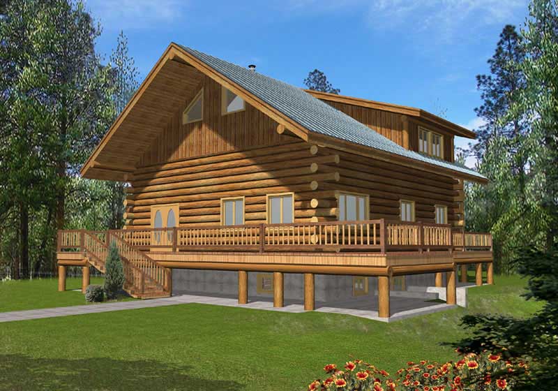 Front Elevation of this Log Cabin House (#132-1103) at The Plan Collection.