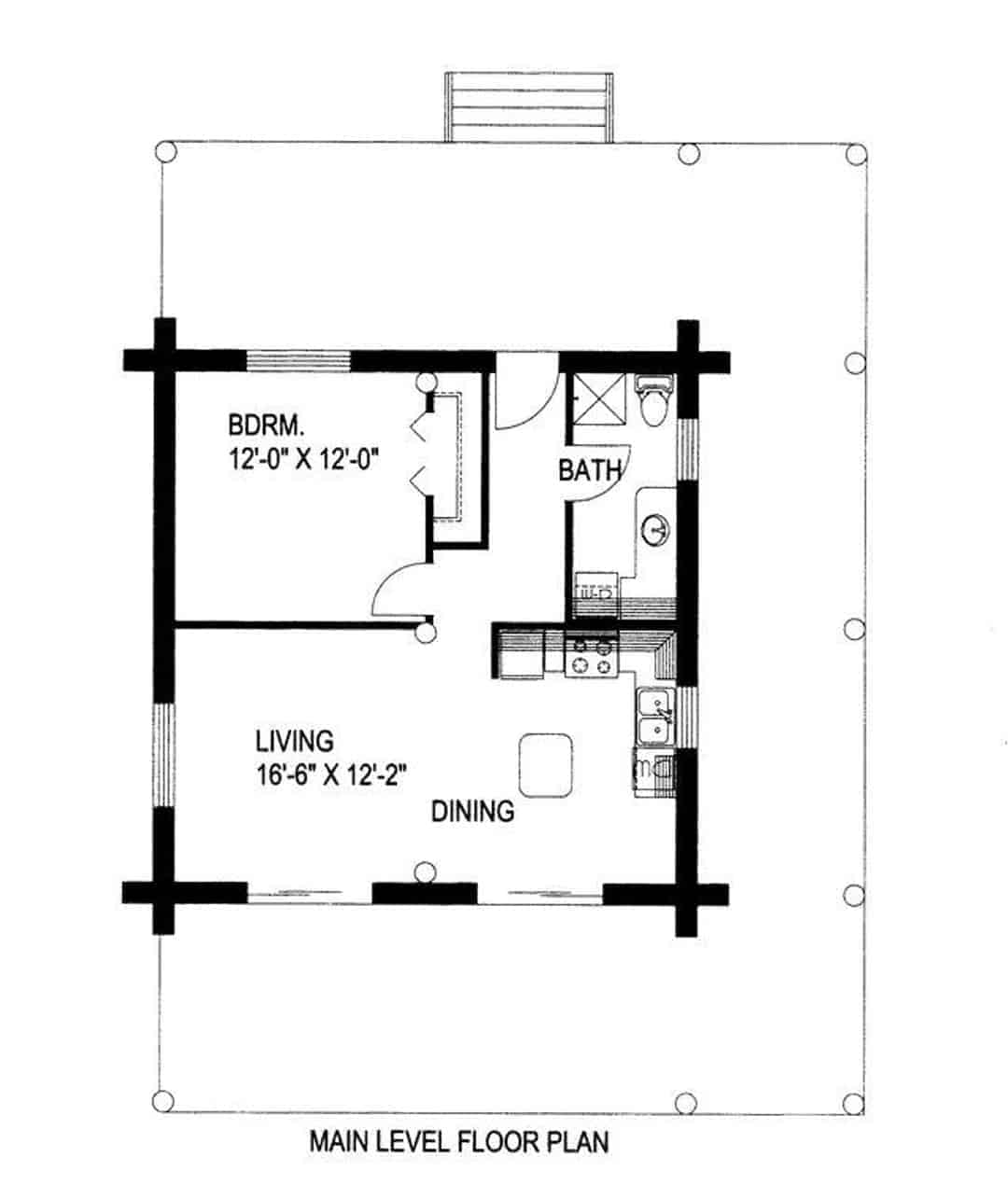 Floor Plan Main Level of Log Cabin Plan #132-1107