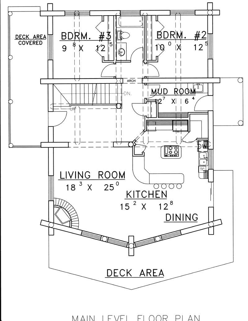Floor Plan First Story of Log Cabin Plan #132-1179