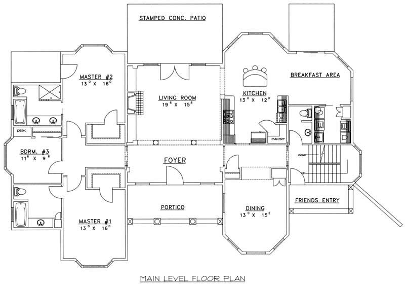 Floor Plan First Story of Craftsman Plan #132-1191