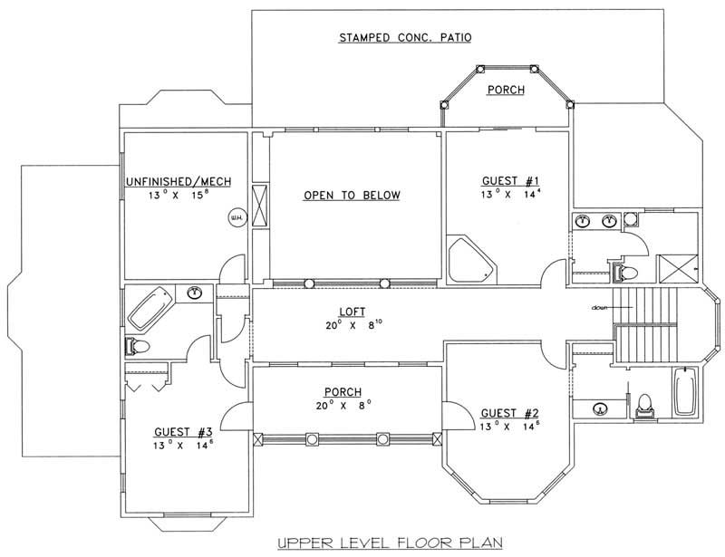 Floor Plan Second Story of Craftsman Plan #132-1191