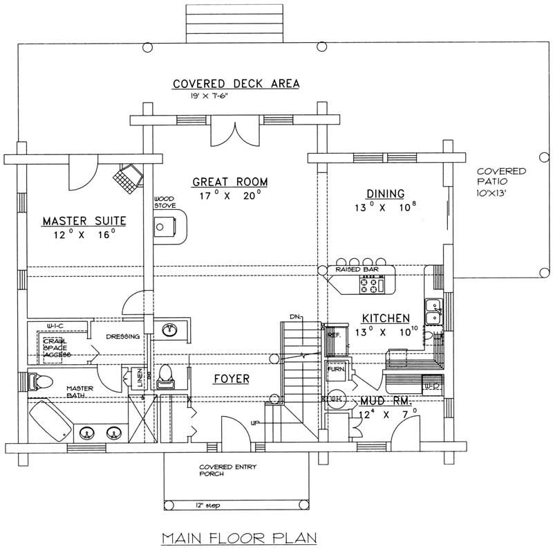 Floor Plan First Story of Log Cabin Plan #132-1199