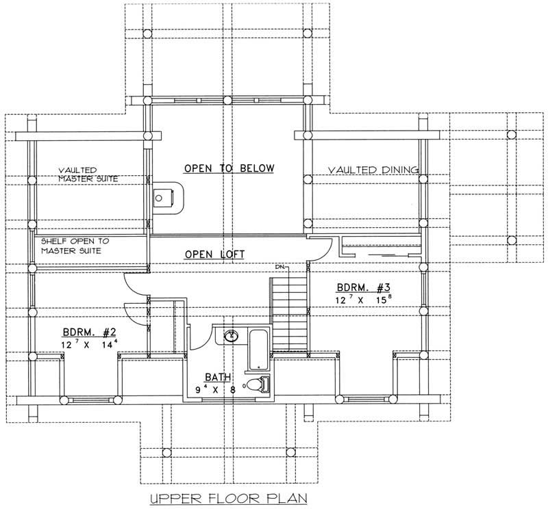 Floor Plan Second Story of Log Cabin Plan #132-1199