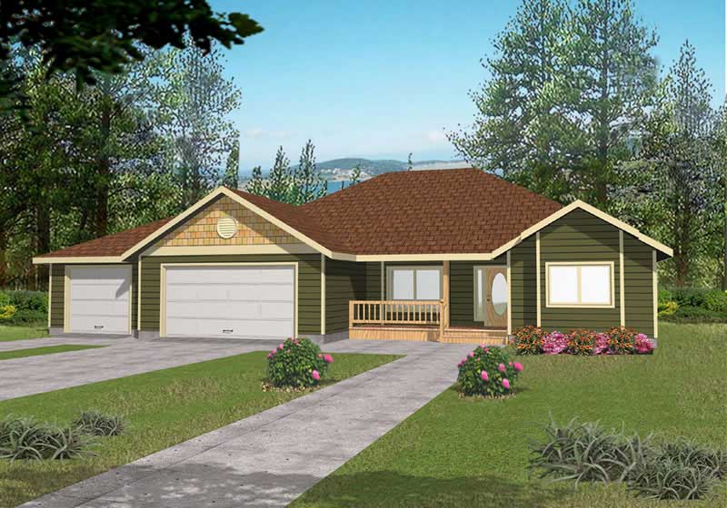 Front Elevation of this Ranch House (#132-1203) at The Plan Collection.