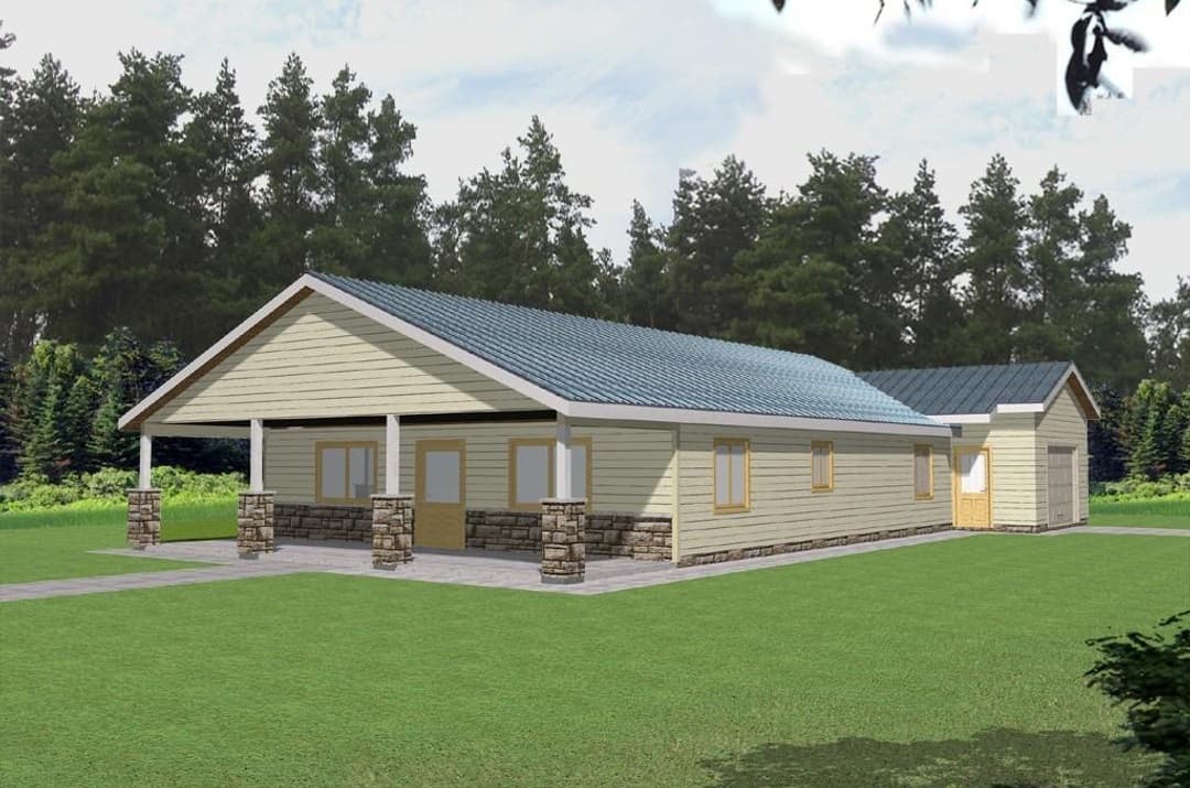 Front Elevation of this Barn Style House (#132-1205) at The Plan Collection.