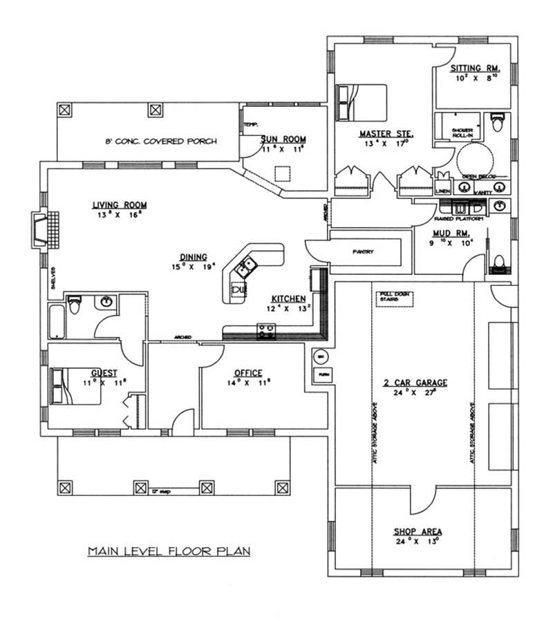 Floor Plan First Story of Concrete Block/ ICF Design Plan #132-1208