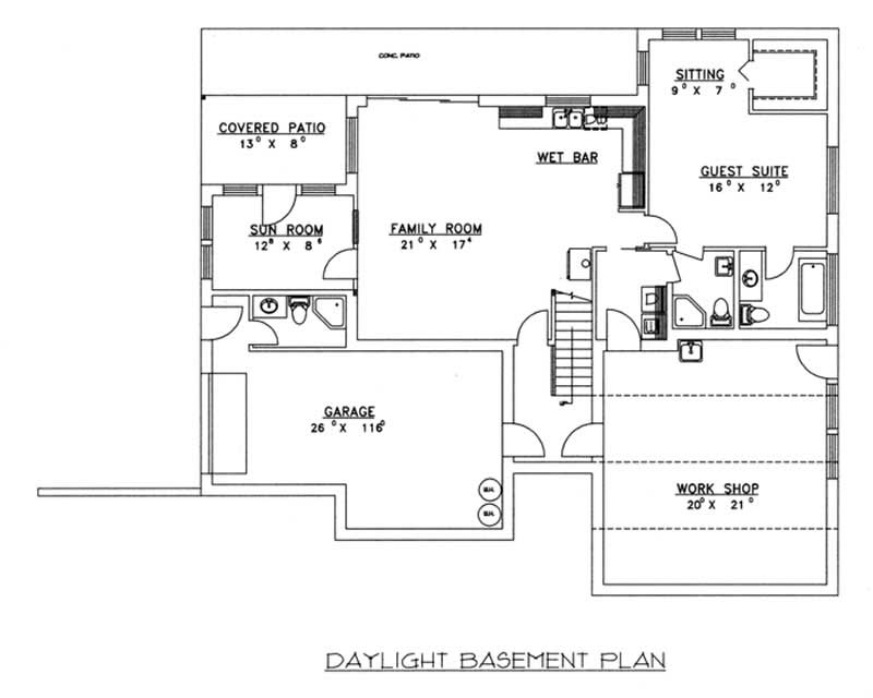 Floor Plan Basement of Concrete Block/ ICF Design Plan #132-1209