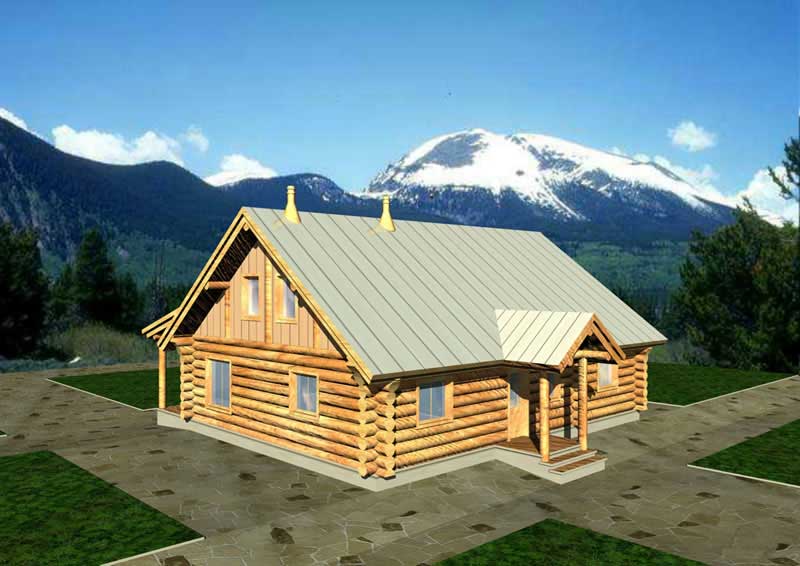 Front elevation of Log Cabin home (ThePlanCollection: House Plan #132-1216)