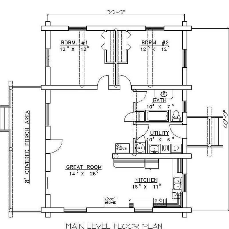 Floor Plan First Story of Bungalow Plan #132-1216