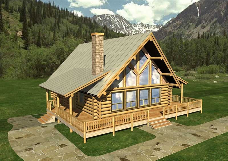 Front Elevation of this Log Cabin House (#132-1217) at The Plan Collection.