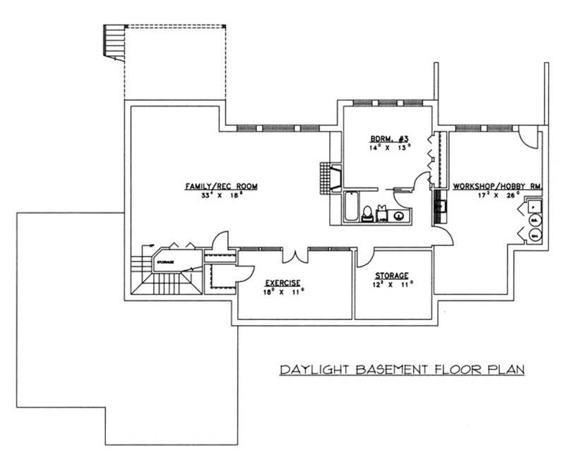 Floor Plan Basement of Concrete Block/ ICF Design Plan #132-1219