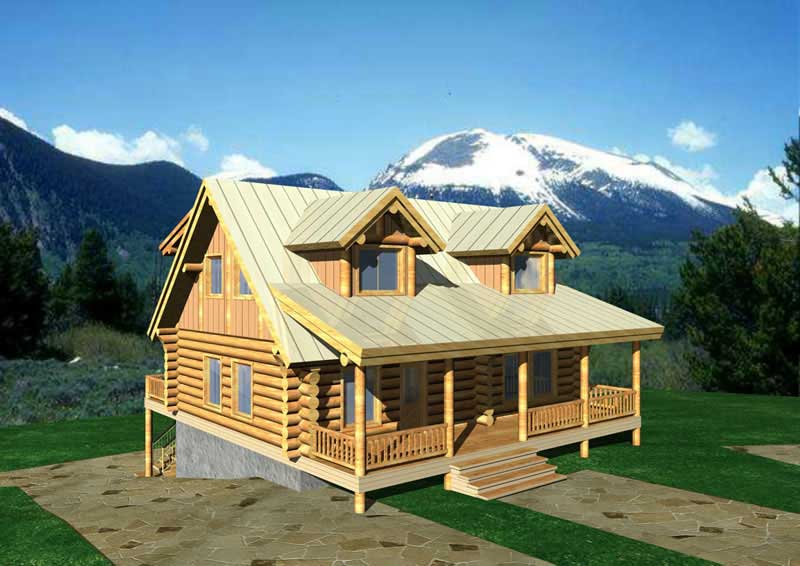 Front Elevation of this Log Cabin House (#132-1220) at The Plan Collection.