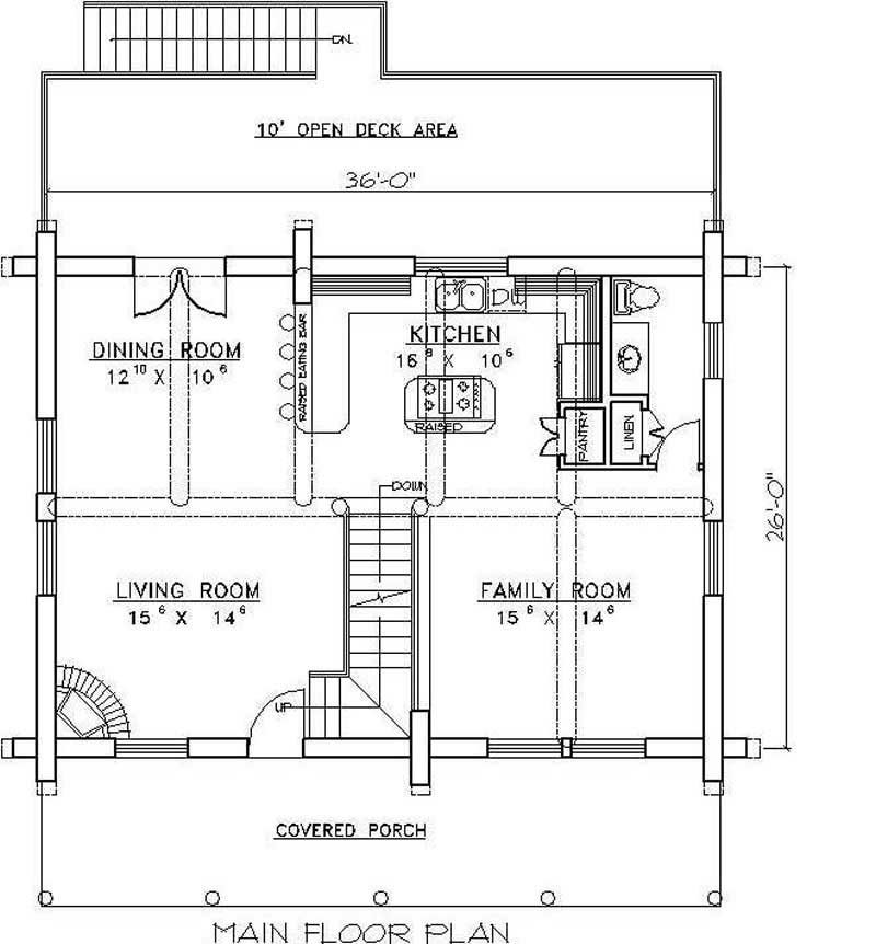 Floor Plan First Story of Log Cabin Plan #132-1220