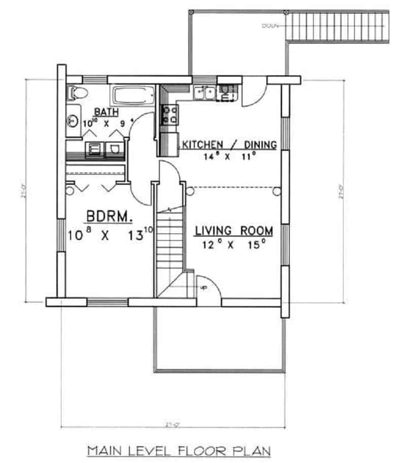 Main Level of Log Cabin Plan #132-1223