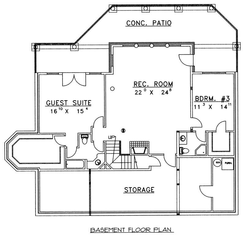 Floor Plan Basement of Country Plan #132-1227