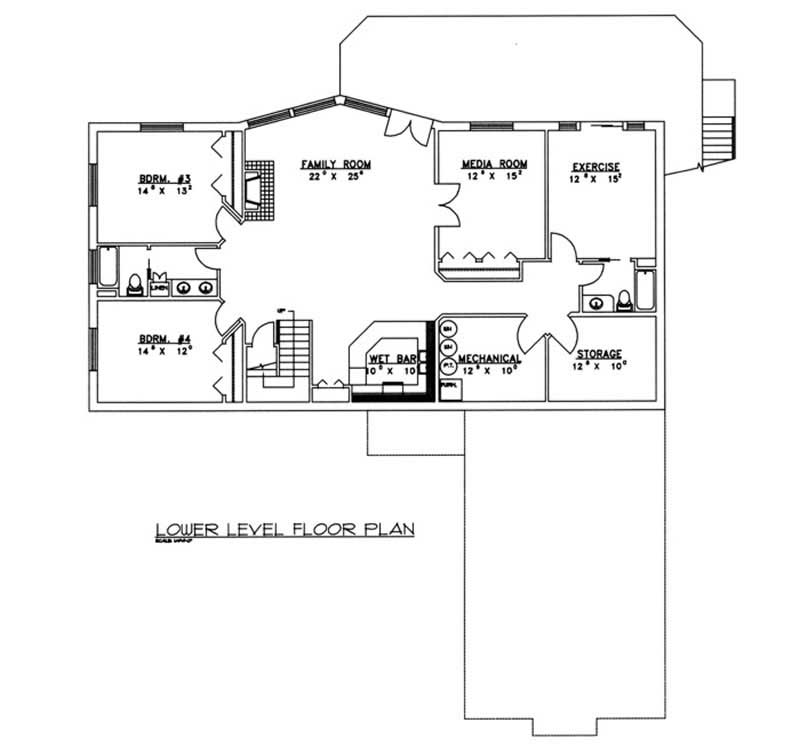 Floor Plan Basement of Concrete Block/ ICF Design Plan #132-1237