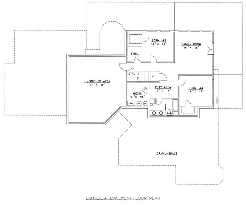 Floor Plan Basement of Southwest Plan #132-1238