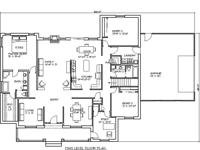 Floor Plan First Story of Colonial Plan #132-1247