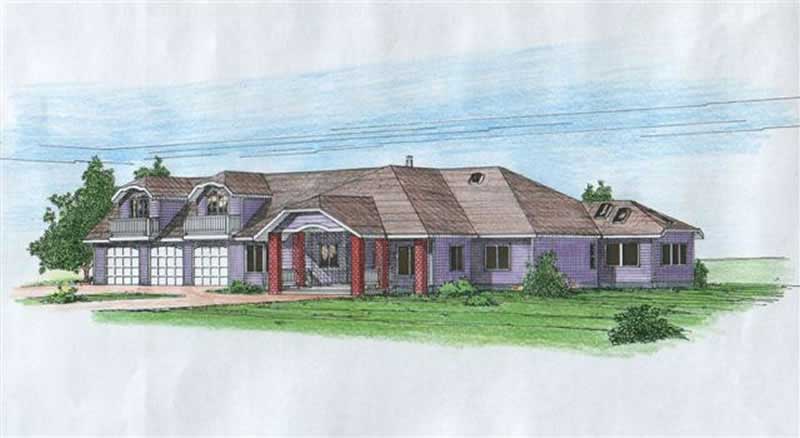 Front Elevation of this Concrete Block/ ICF Design House (#132-1255) at The Plan Collection.