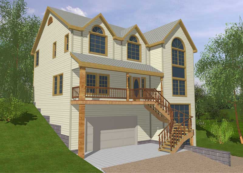 Front Elevation of this Concrete Block/ ICF Design House (#132-1256) at The Plan Collection.