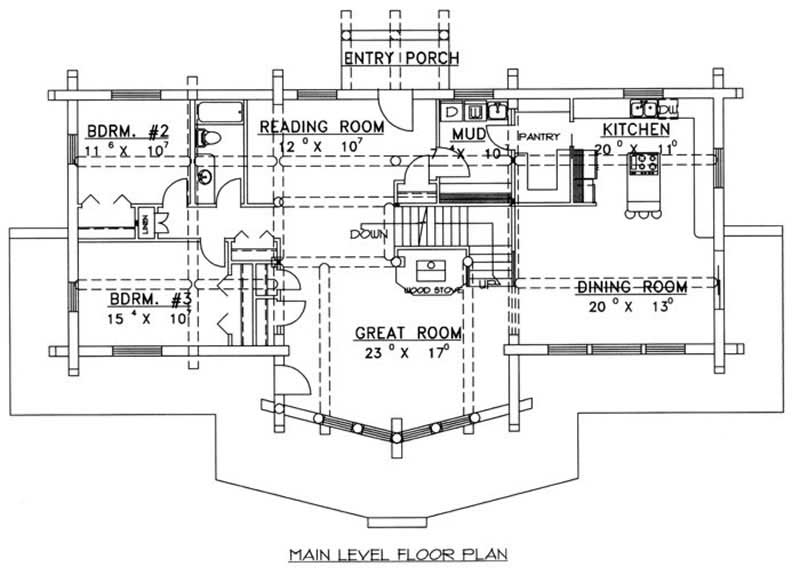 Floor Plan First Story of Log Cabin Plan #132-1259
