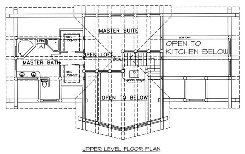 Floor Plan Second Story of Log Cabin Plan #132-1259