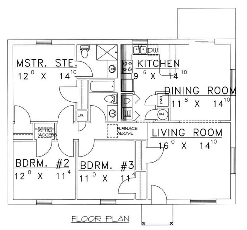 Floor Plan First Story of Ranch Plan #132-1262