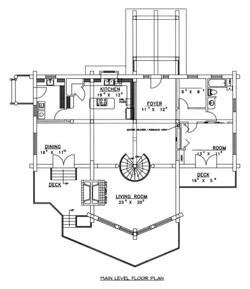 Floor Plan First Story of Log Cabin Plan #132-1266