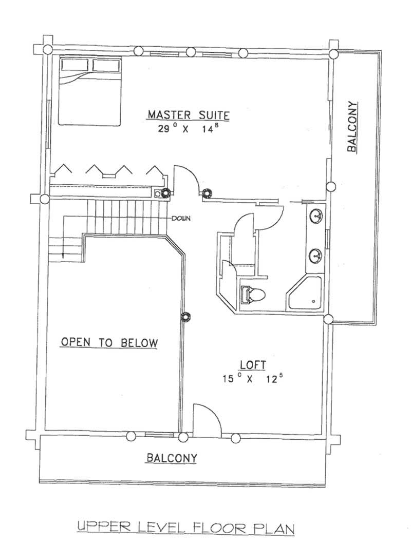 Floor Plan Second Story of Log Cabin Plan #132-1267