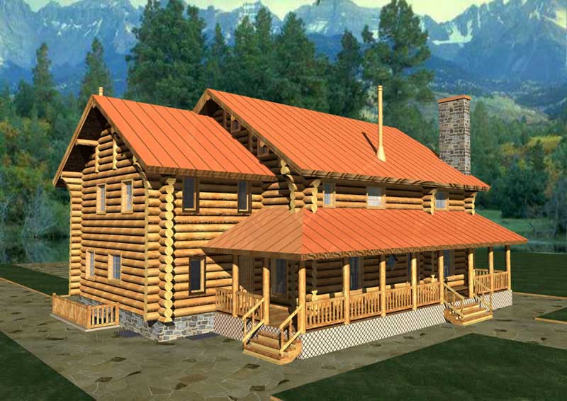 Front Elevation of this Log Cabin House (#132-1268) at The Plan Collection.