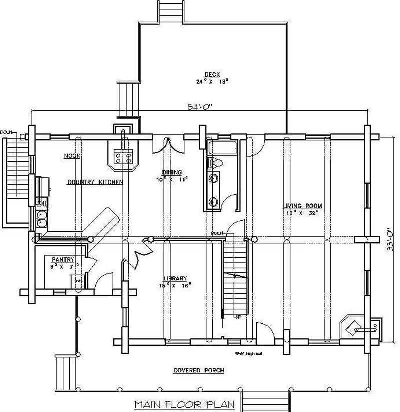 Floor Plan First Story of Log Cabin Plan #132-1268