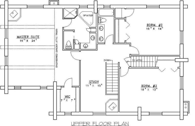 Floor Plan Second Story of Log Cabin Plan #132-1268