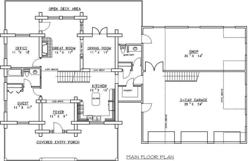 Floor Plan First Story of Log Cabin Plan #132-1269