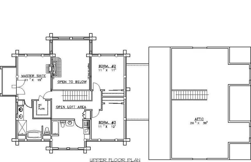 Floor Plan Bonus Room of Log Cabin Plan #132-1269