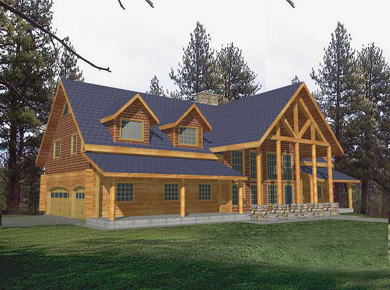 Front Elevation of this Log Cabin House (#132-1273) at The Plan Collection.