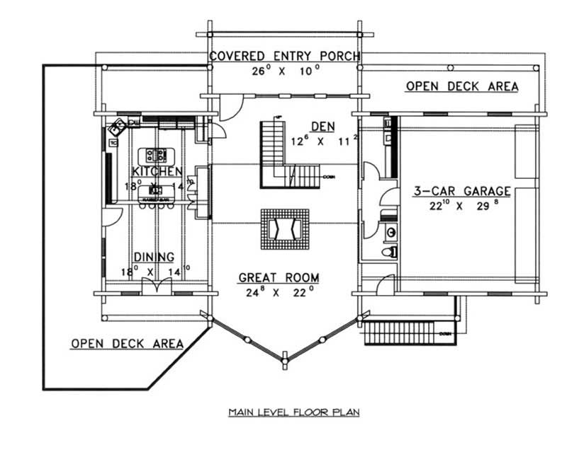 Floor Plan First Story of Log Cabin Plan #132-1273