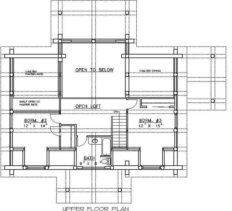 Floor Plan Second Story of Log Cabin Plan #132-1276