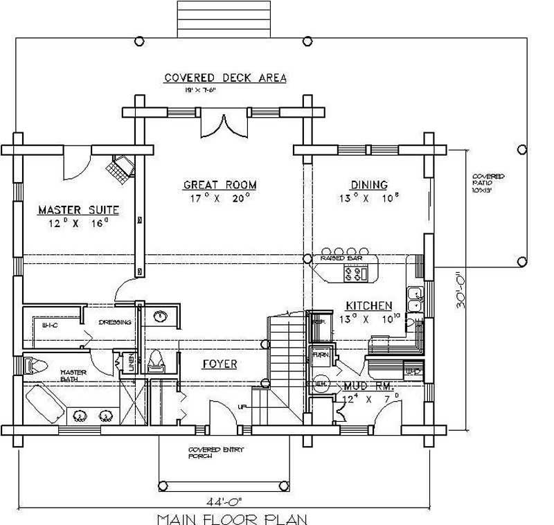 Floor Plan First Story of Log Cabin Plan #132-1276