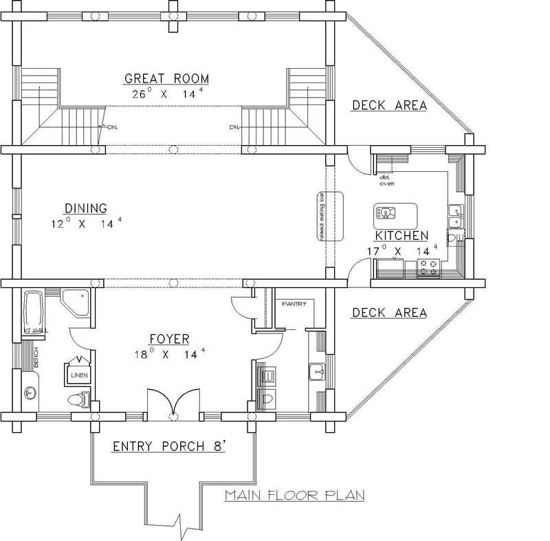 Floor Plan First Story of Log Cabin Plan #132-1287