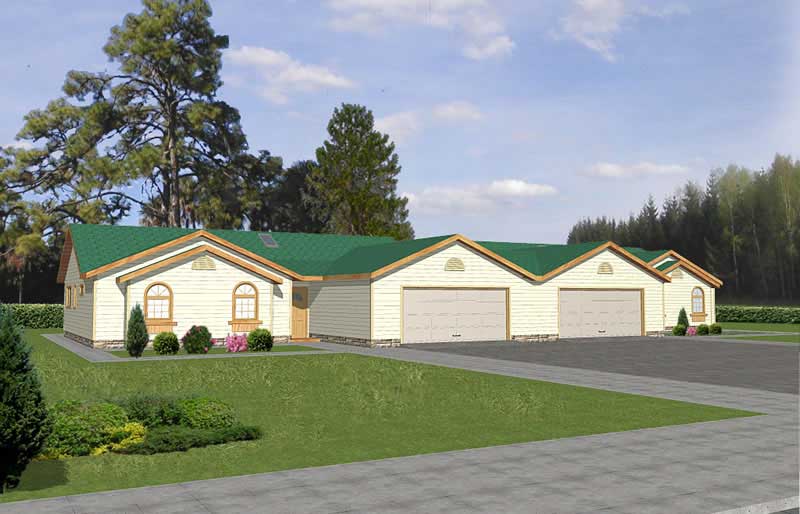 Front Elevation of this Multi-Unit House (#132-1290) at The Plan Collection.