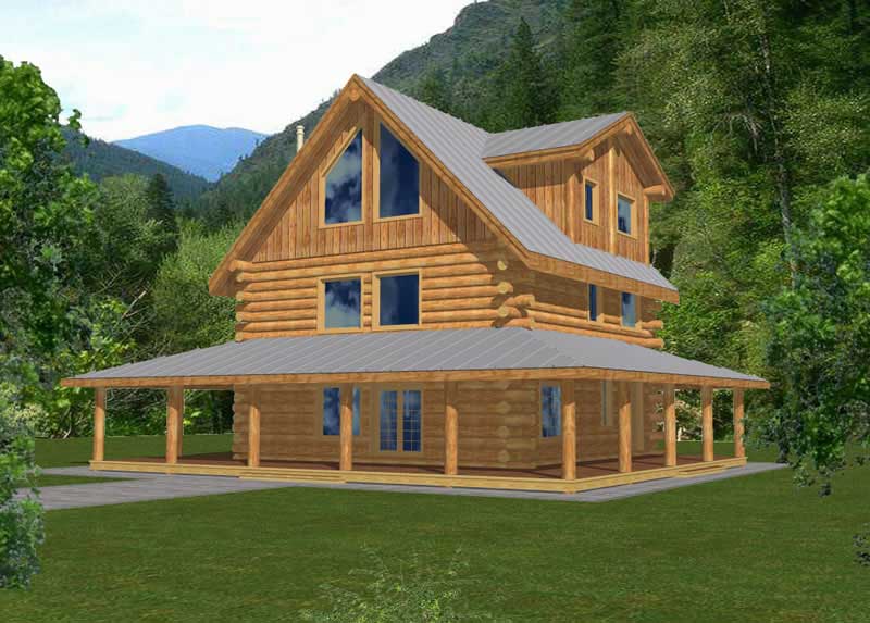 Front Elevation of this Log Cabin House (#132-1292) at The Plan Collection.