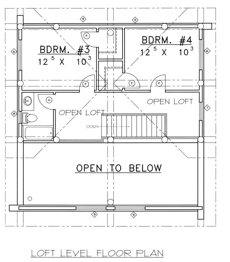 Floor Plan Third Story of Log Cabin Plan #132-1292