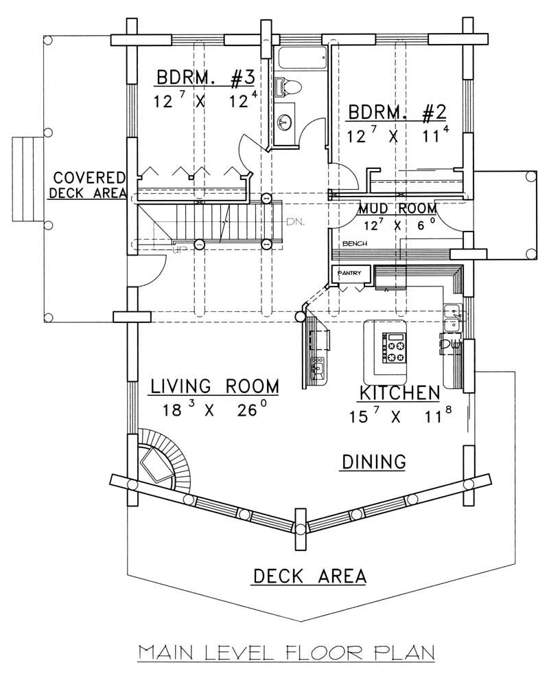 Floor Plan First Story of Log Cabin Plan #132-1293