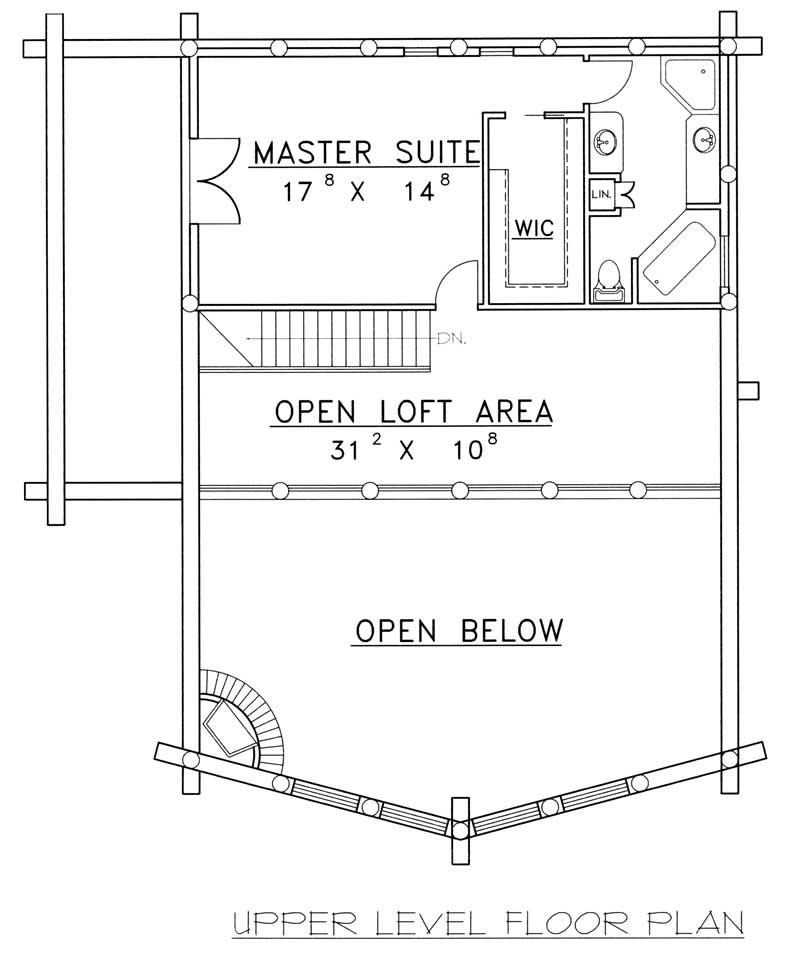 Floor Plan Second Story of Log Cabin Plan #132-1293