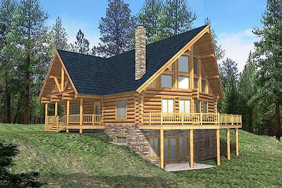 Front Elevation of this Log Cabin House (#132-1293) at The Plan Collection.